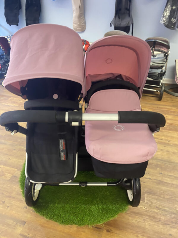 Bugaboo Donkey 2 - Silver frame - Black fabrics - Soft Pink Hoods - Image 3