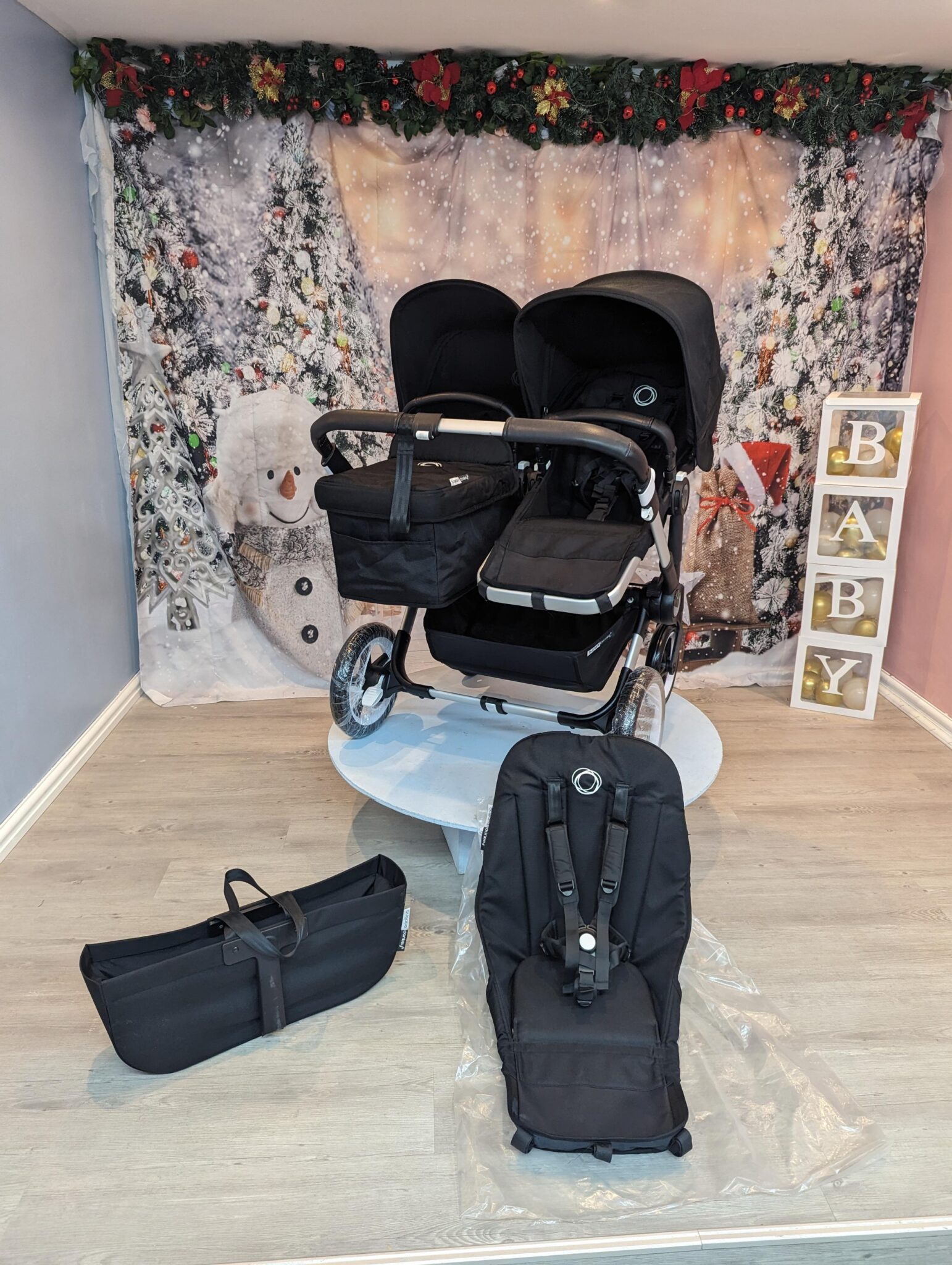 Pram Frame Bugaboo Donkey 3 Duo - Silver Frame And Full Black Fabric - The Pram Shop
