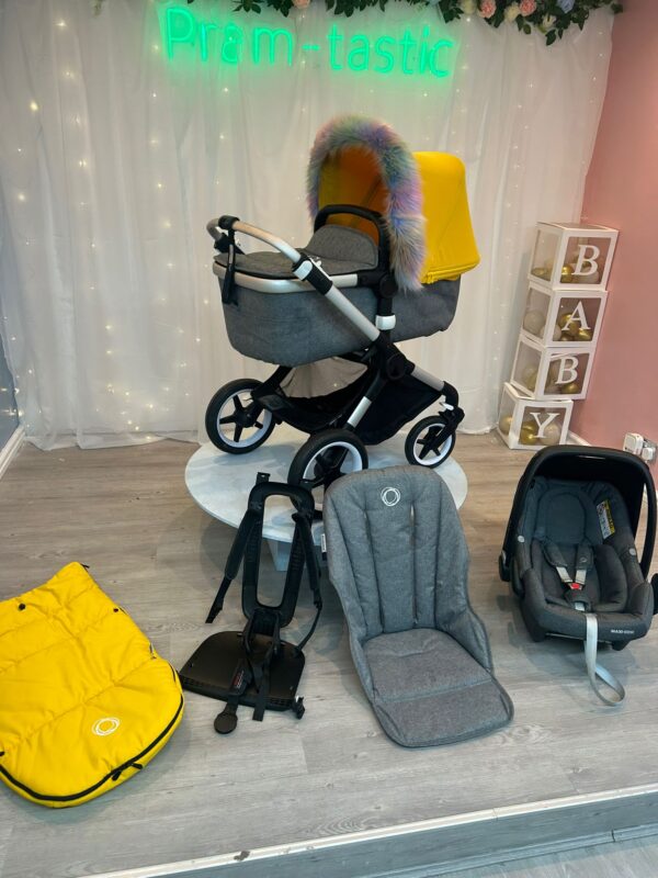 Fox 2 -Silver Frame - Grey Fabrics - Yellow Hood & Footmuff - Grey Maxi Cosi Car Seat - Image 3
