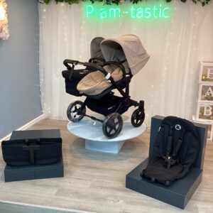 Donkey 3 Duo - Black Frame - Black Fabric - Upgraded Desert Taupe Hoods - Footmuff